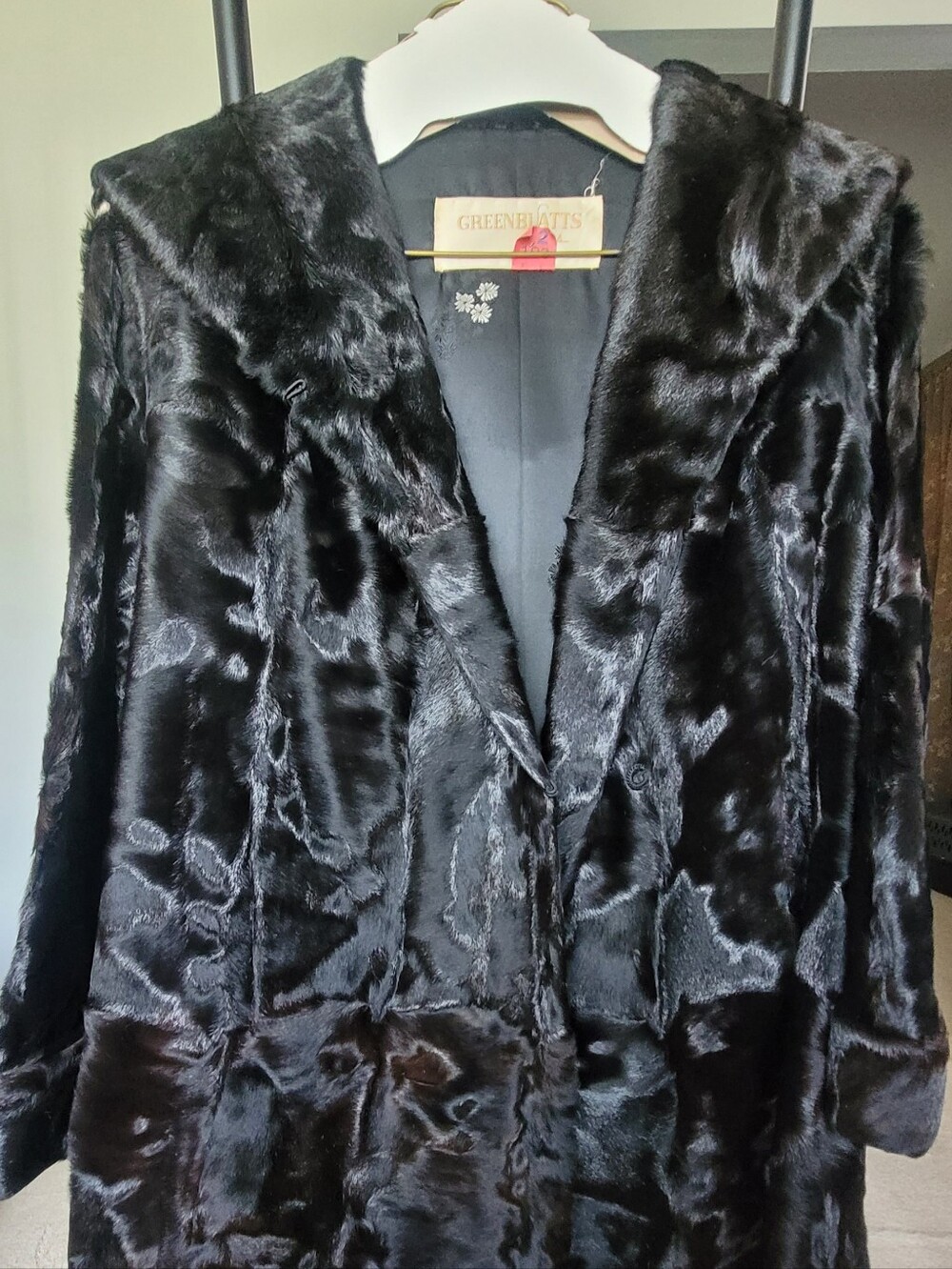 Oringial Vintage Greenblatts Furs Black Curly Lamb Coat with Collar
